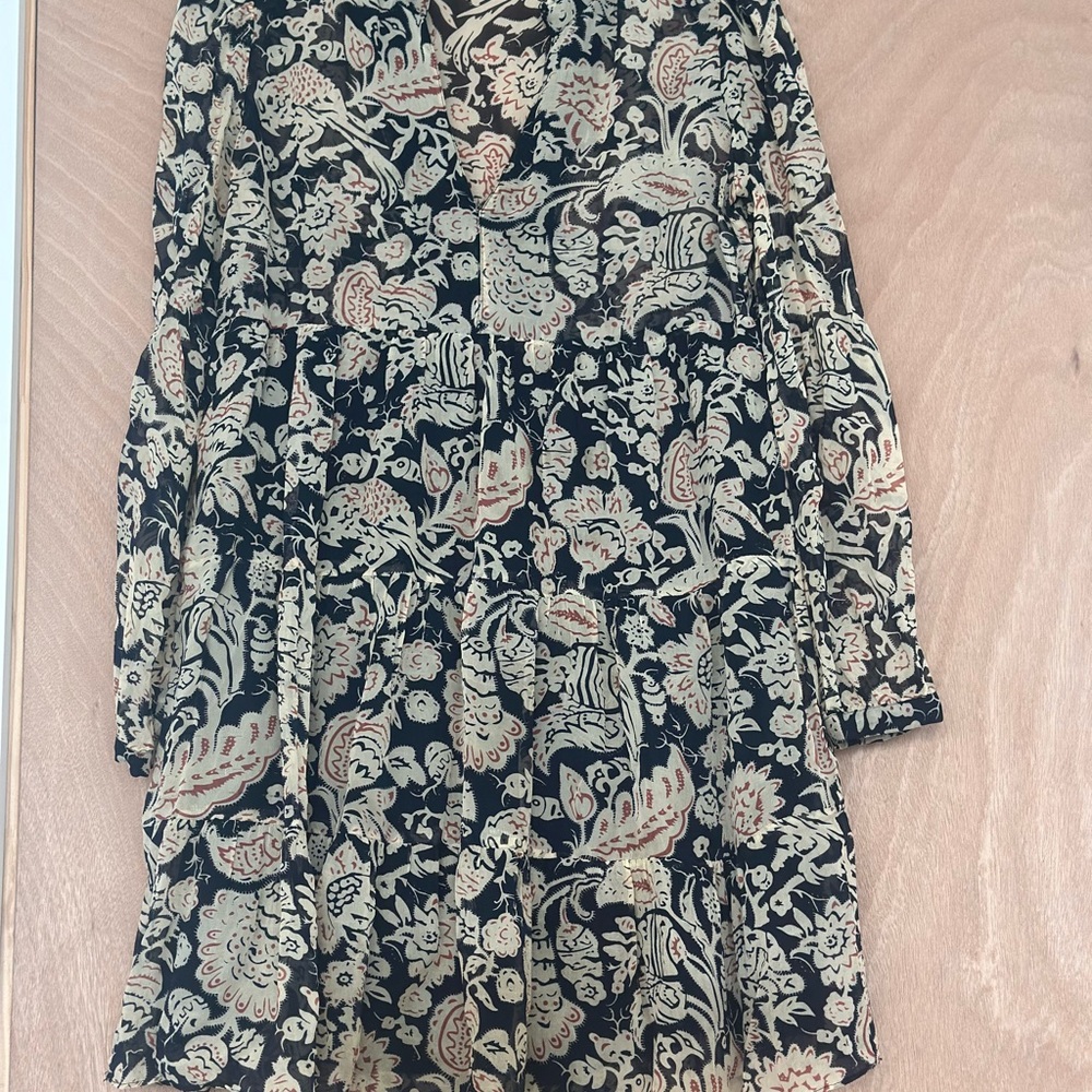 ba&sh Black and Cream Floral Mini Dress